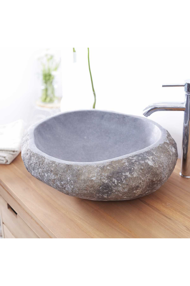 Gray Stone Bathroom Sink | Tikamoon Galet Nobu | Oroatrade.com