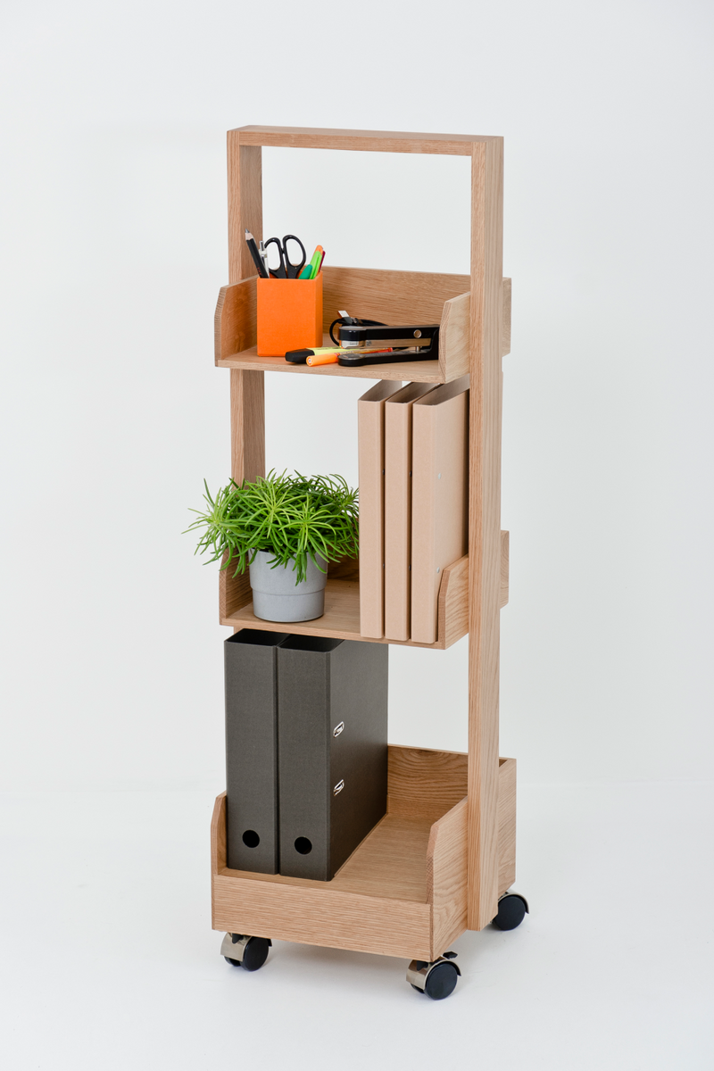 Three-Shelf Wheeled Wood Mini Bookcase | Wireworks Bookie | OROA TRADE