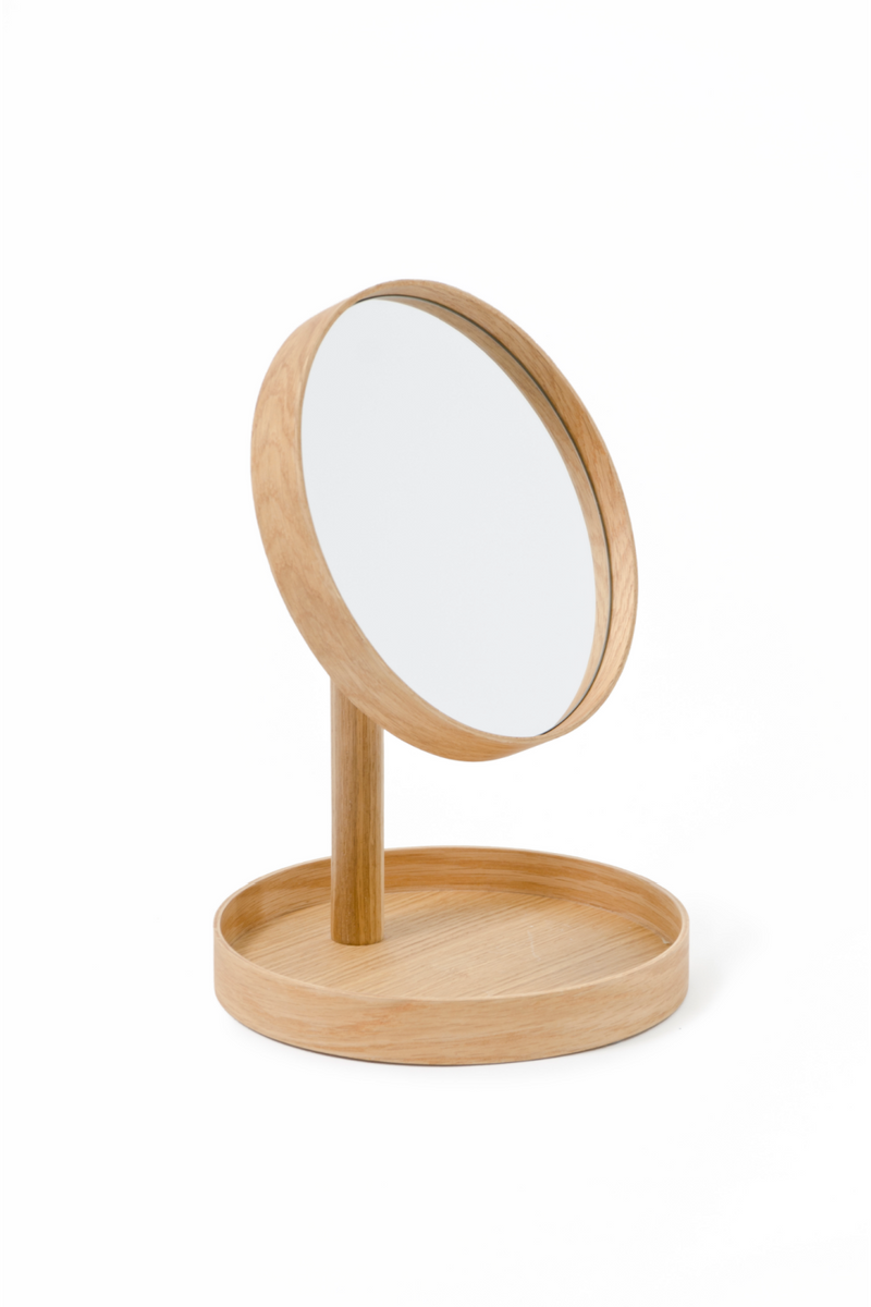 Oak Magnifying Vanity Mirror with Storage Tray | Wireworks Look | OROA TRADE