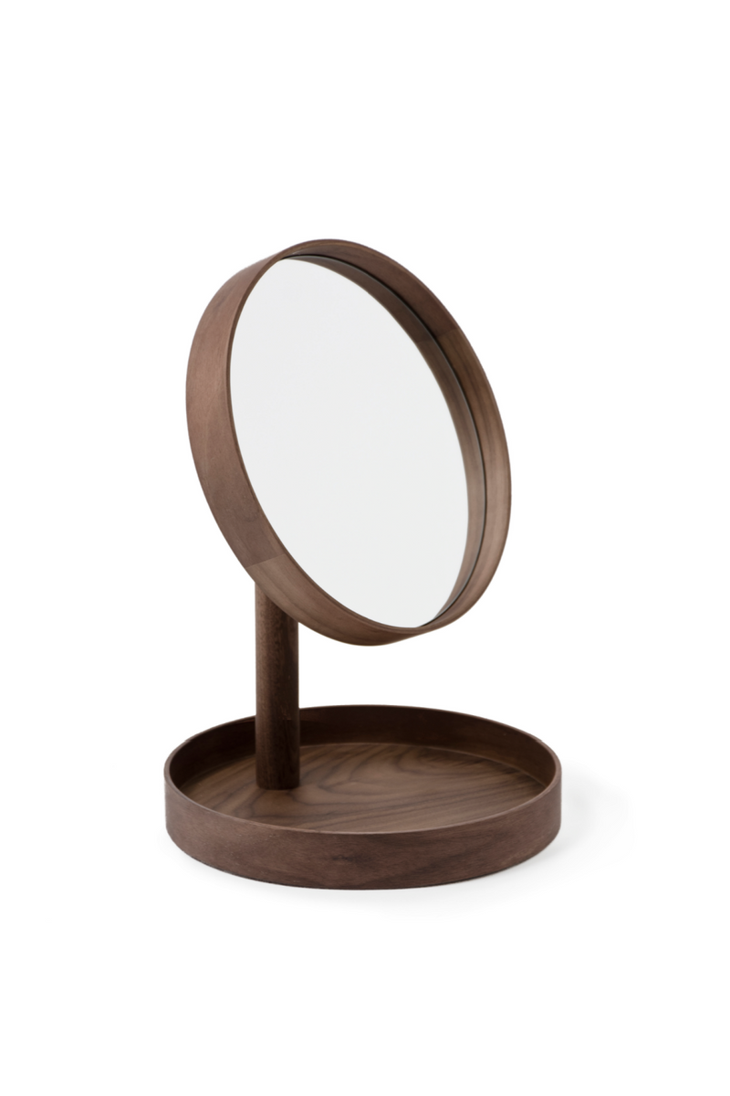 Walnut Magnifying Vanity Mirror with Storage Tray | Wireworks Look | OROA TRADE