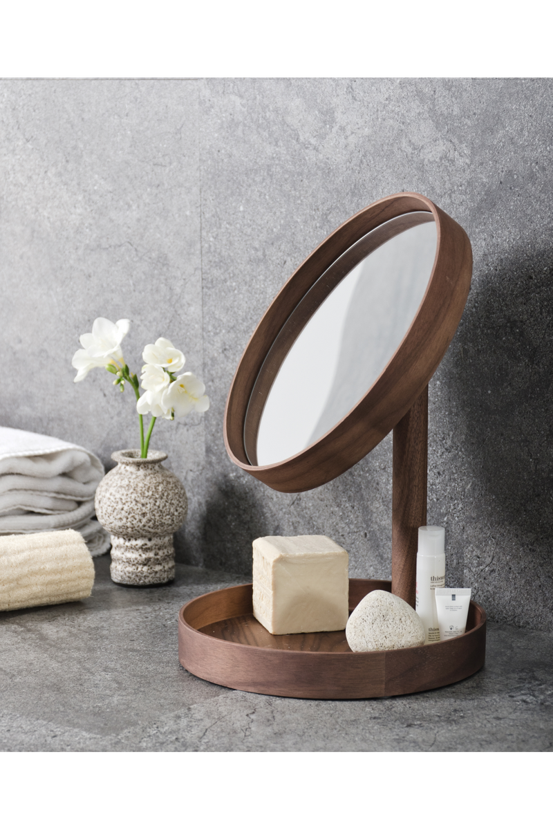 Walnut Magnifying Vanity Mirror with Storage Tray | Wireworks Look | OROA TRADE