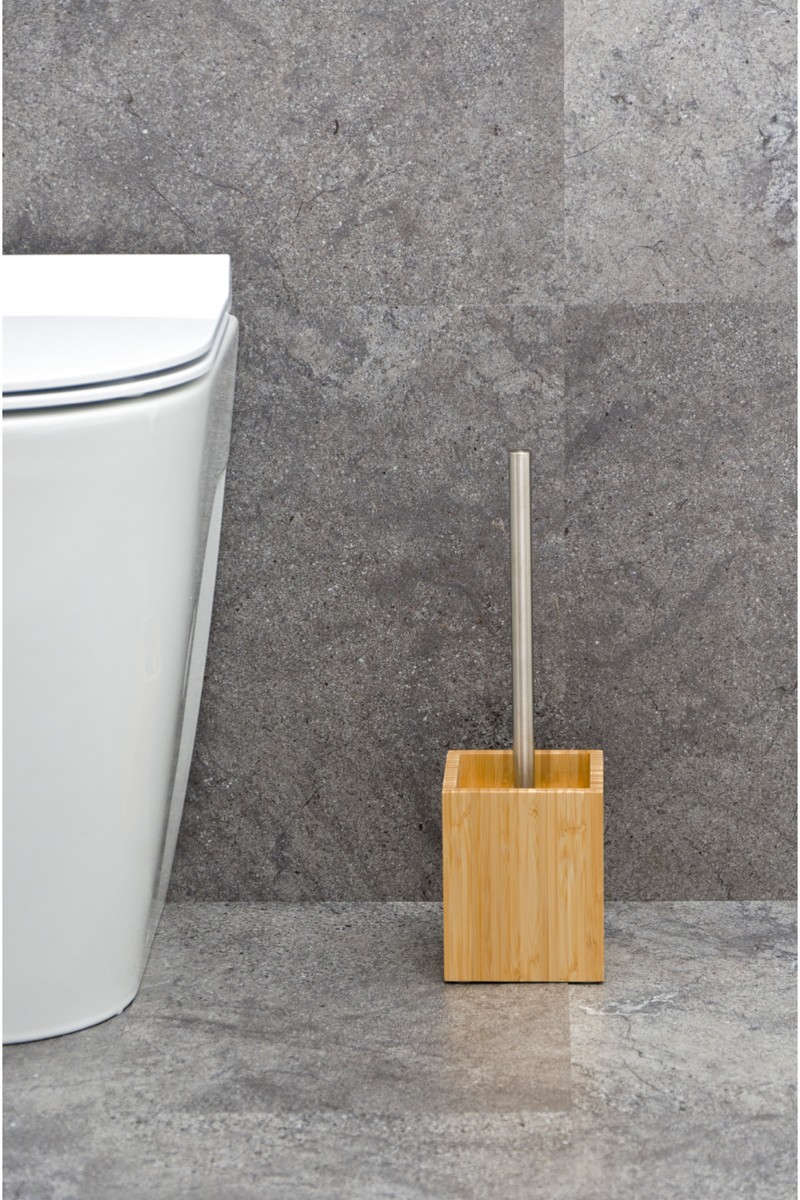 Bamboo Square Toilet Brush Holder Set | Wireworks Cosmos | OROA TRADE