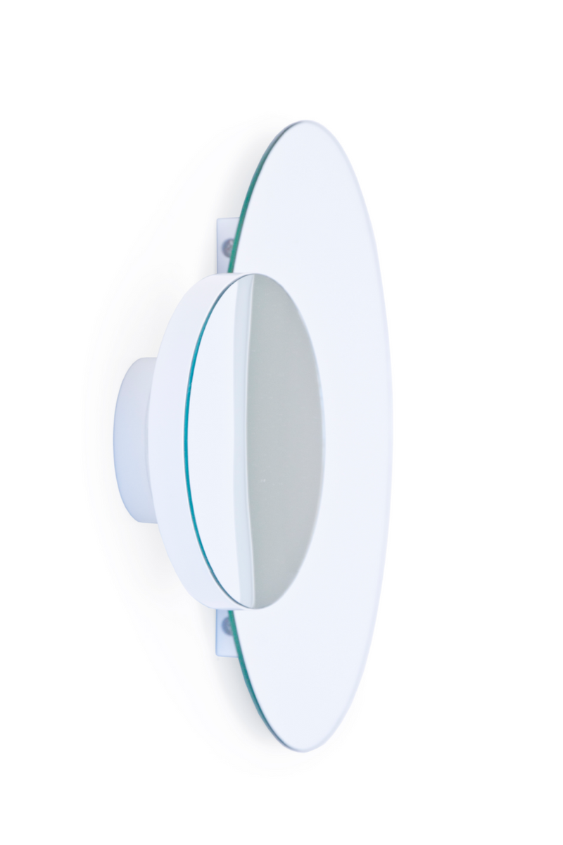 White Round Wall Mirror with Fixed Magnifier | Wireworks Wall Mirror Eclipse | OROA TRADE