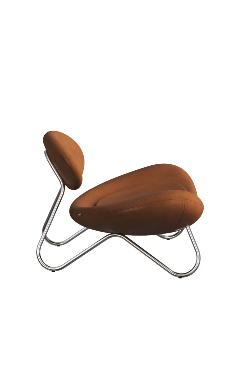 Brown Leather Chrome Lounge Chair | WOUD Meadow | Oroatrade.com